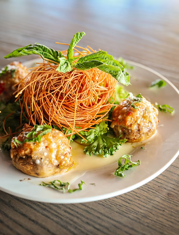 Crab-stuffed mushrooms and appetizers at Fusion at Ridgefields