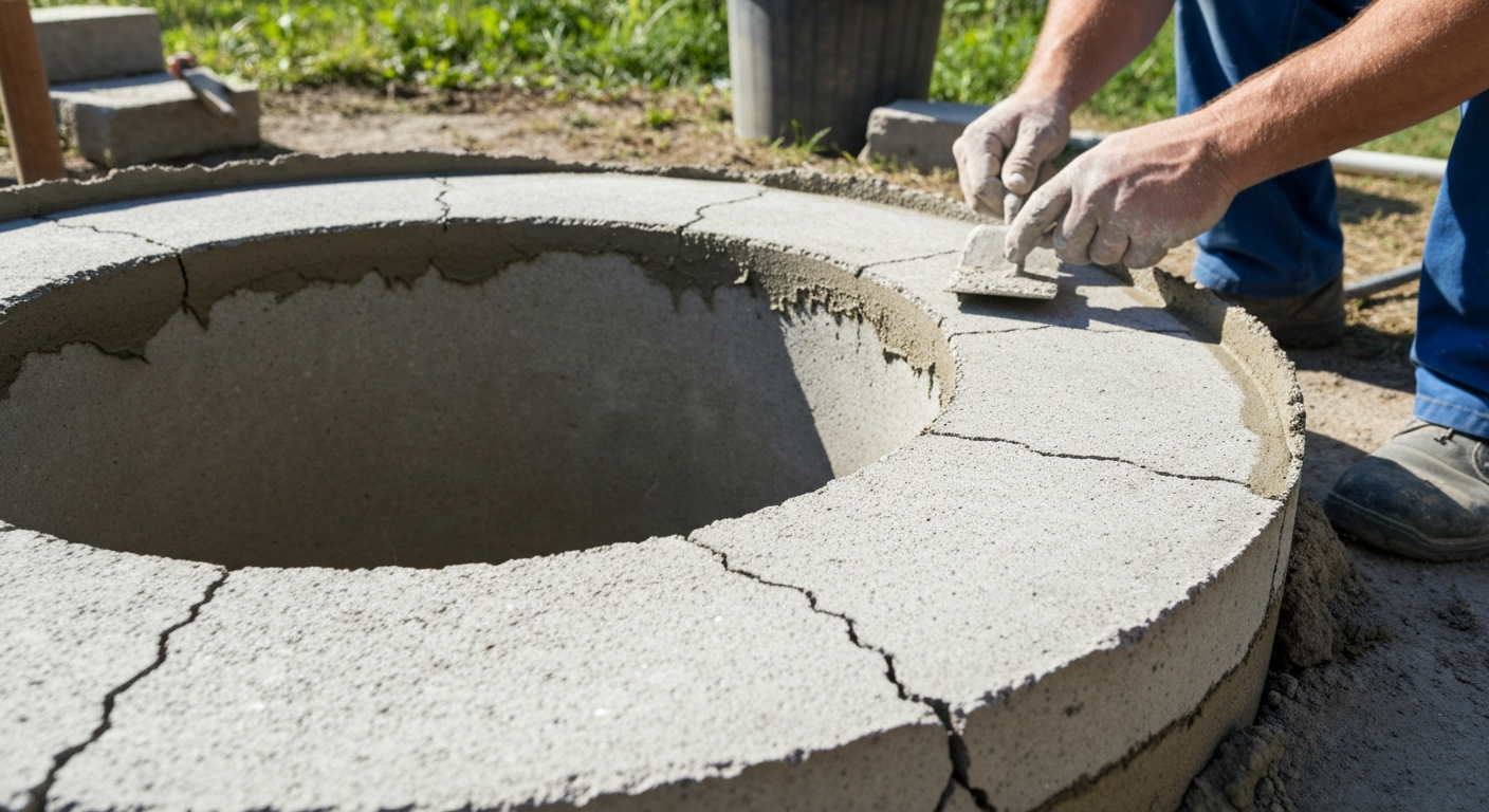 repairing a cracked concrete ring on a residential cesspool
