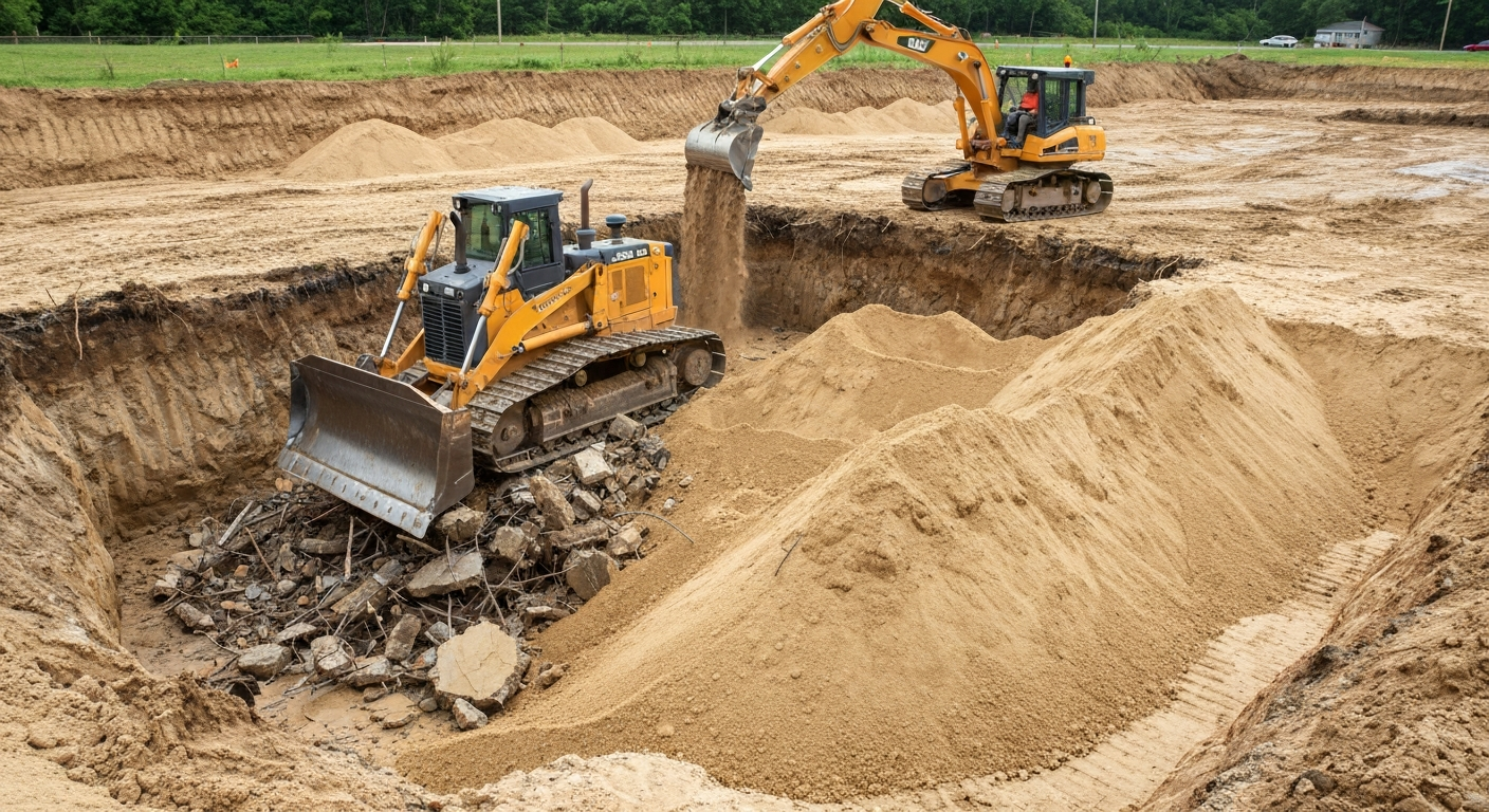 crushing and filling an old cesspool with clean sand