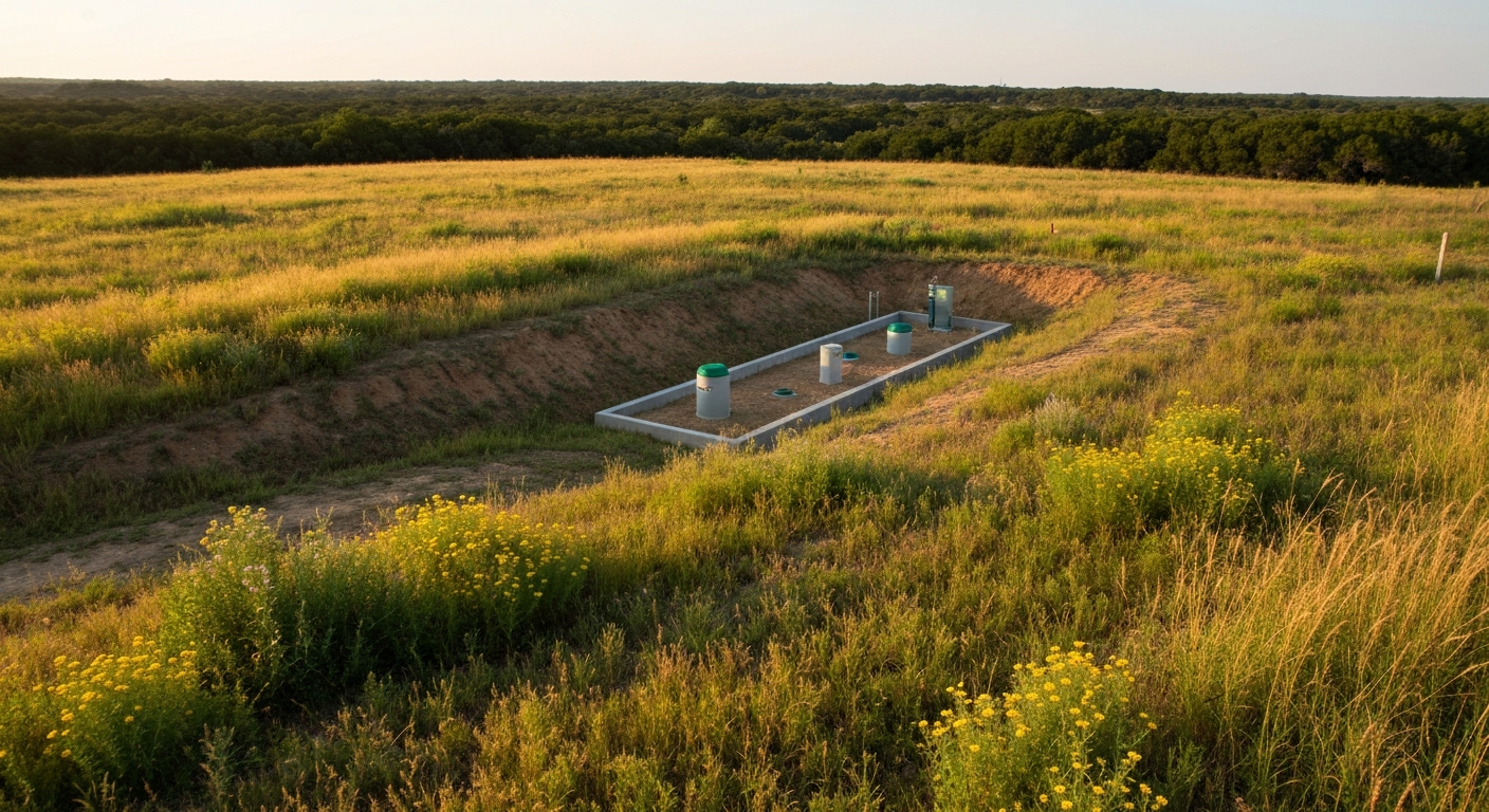 Texas landscape with a residential septic system installation