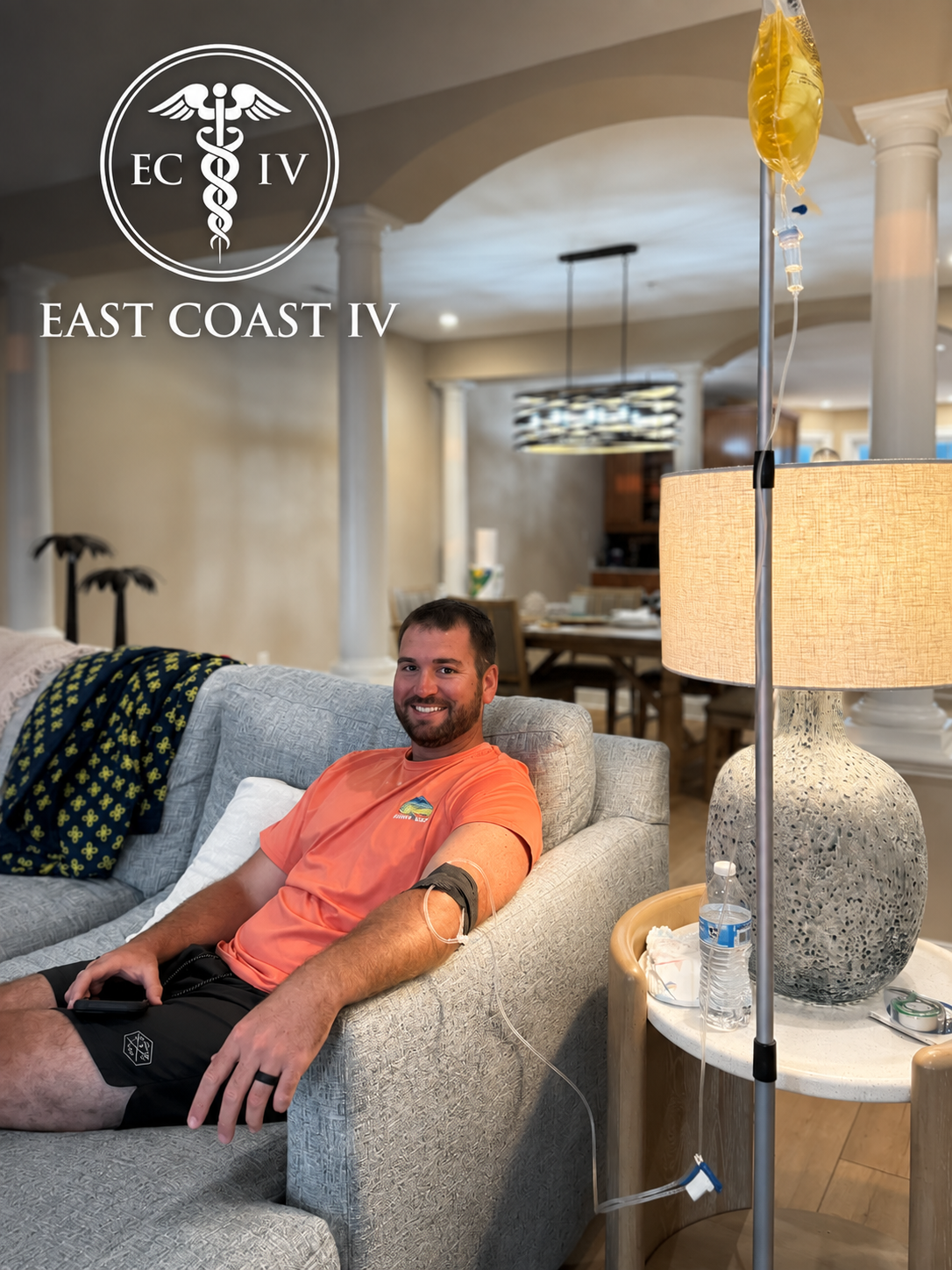 East Coast IV client receiving mobile IV therapy at home