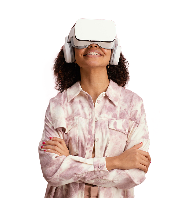 Femme portant un casque de réalité virtuelle — DigiWomen