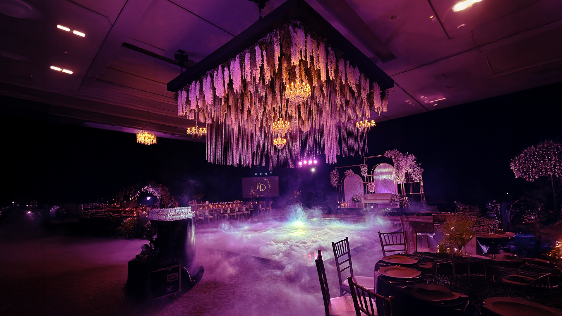 Low Fog & Floral Canopy Dance Floor