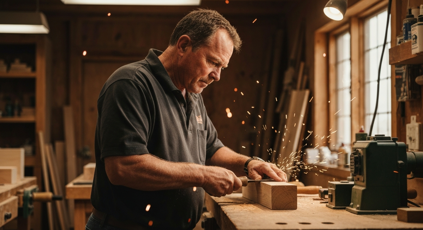 Veteran in woodworking shop