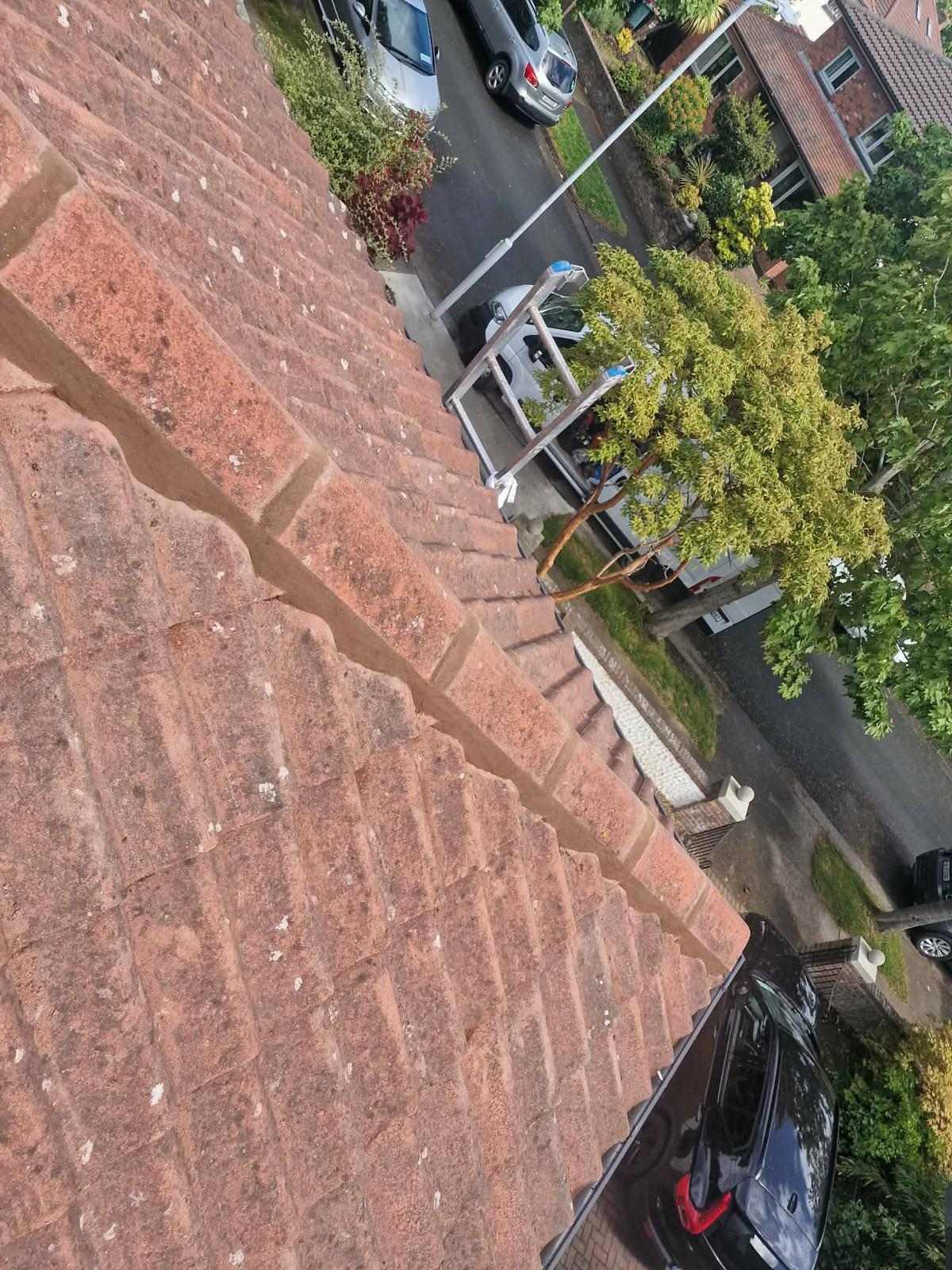 Repointed hip ridge running down to the eaves on a red tiled roof in Dundrum, Dublin 16