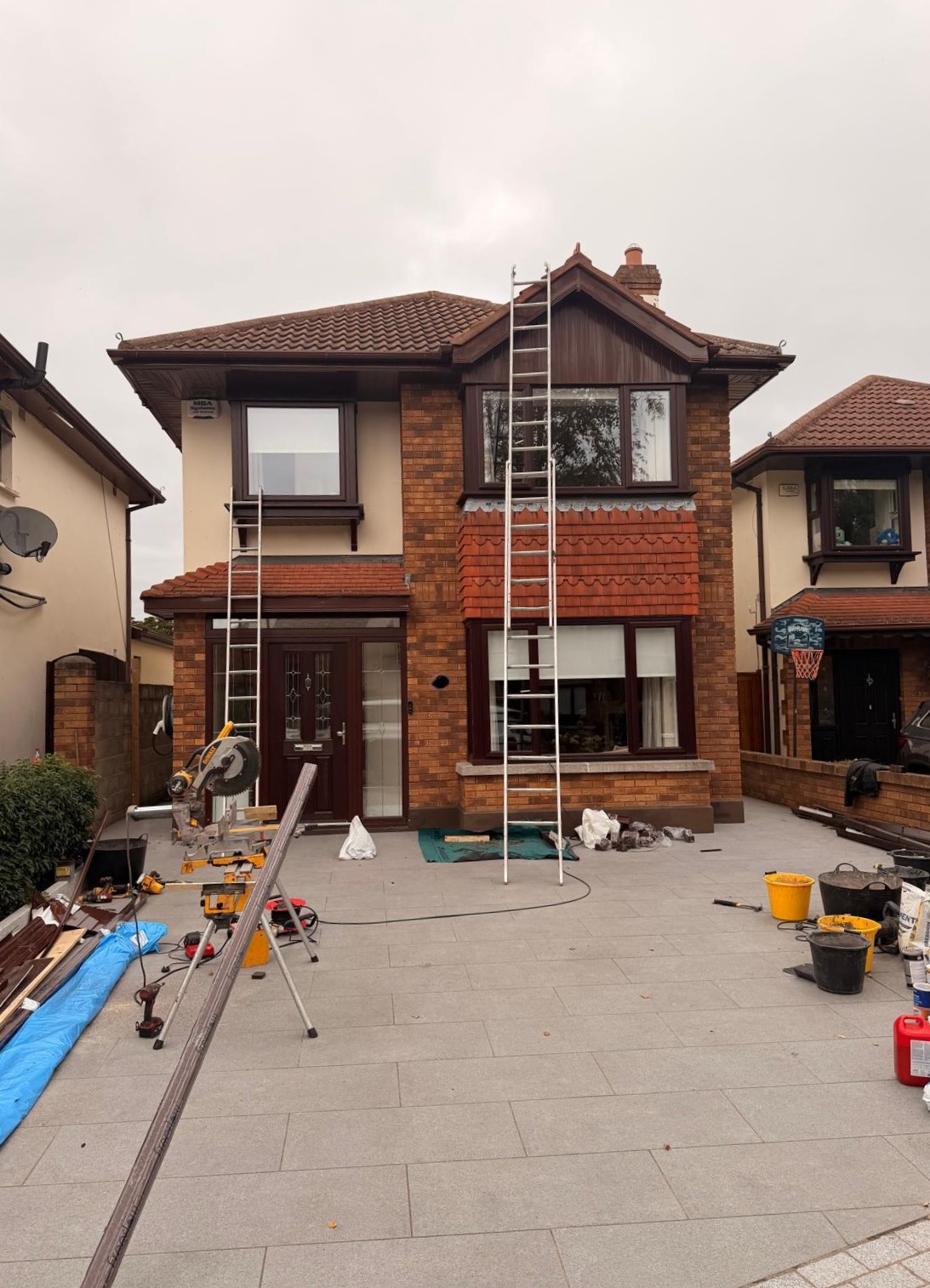 Installation work in progress at Rathfarnham property with access ladders and specialized equipment