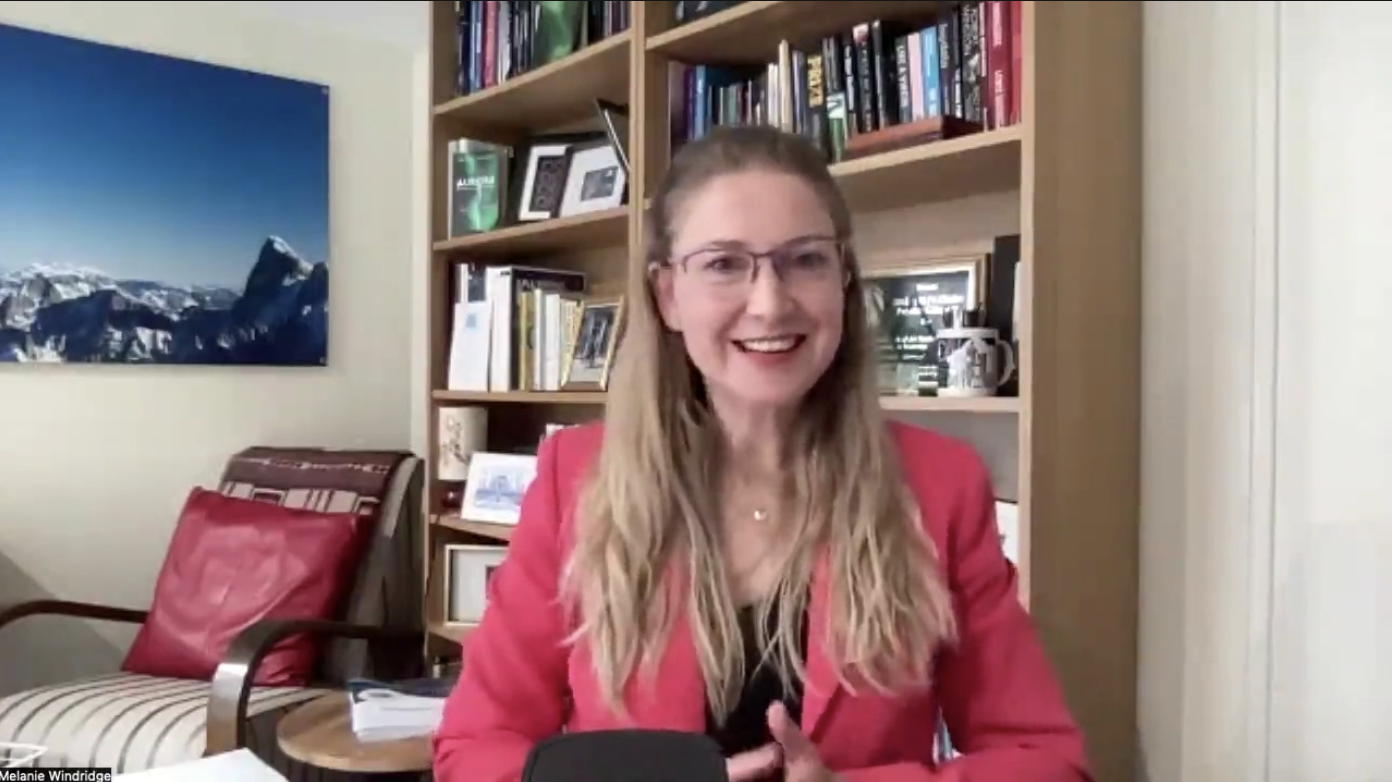 Melanie Windridge hosting a live online briefing session