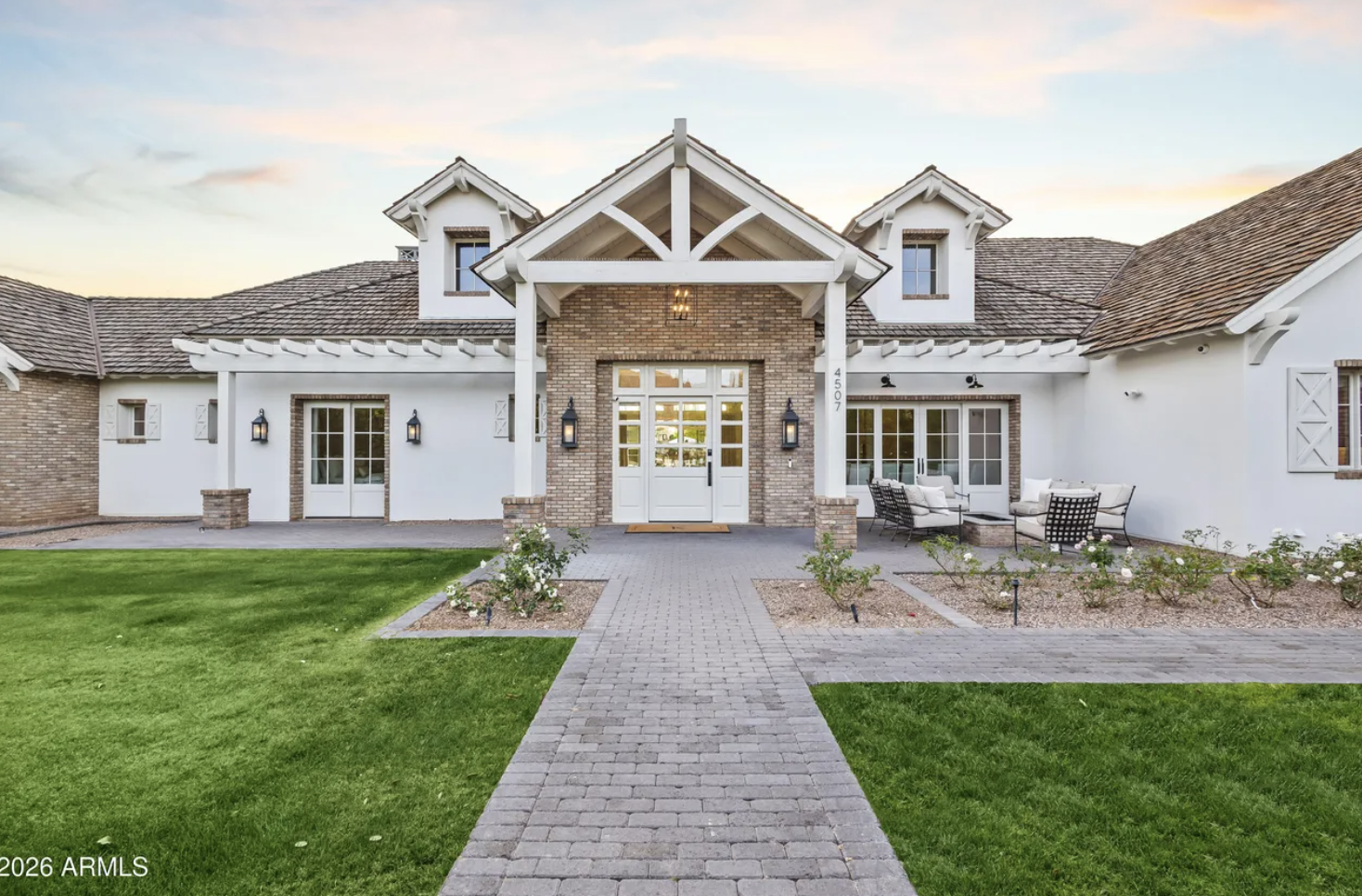 Arizona luxury custom home exterior at dusk