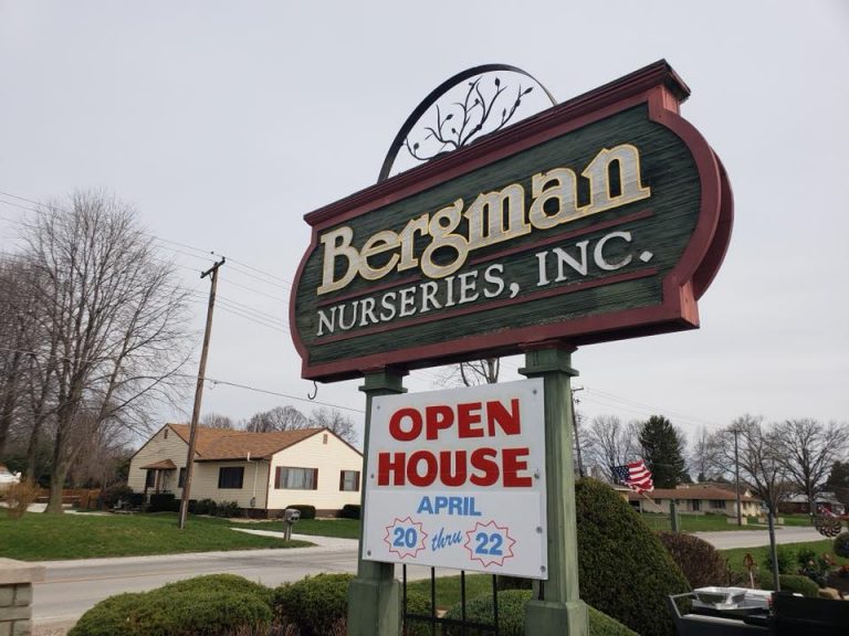The iconic Bergman Nurseries sign welcoming customers during an open house.