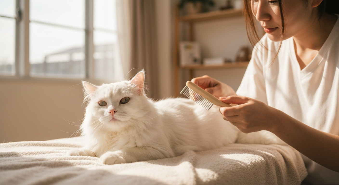 Cat being groomed