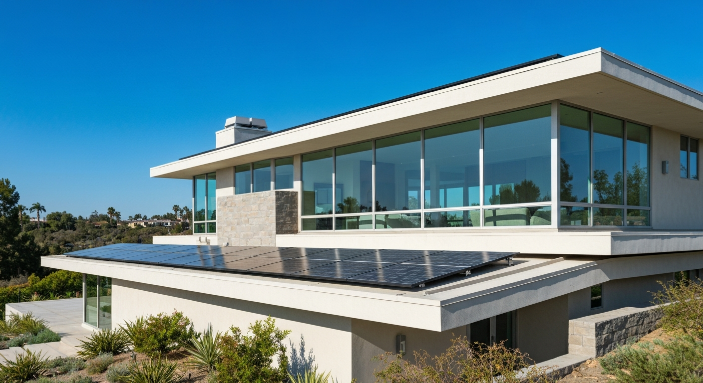 Modern home with solar panels