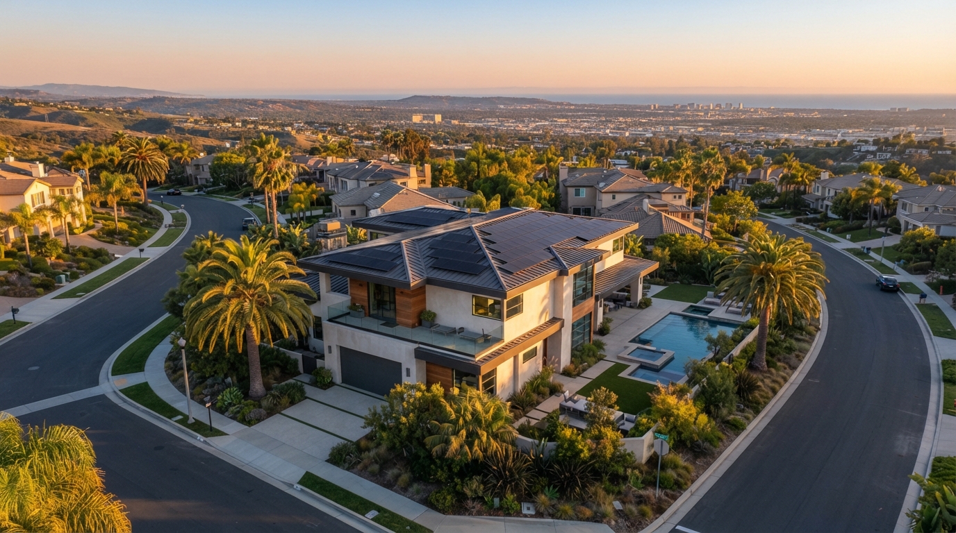 Modern home with solar panels