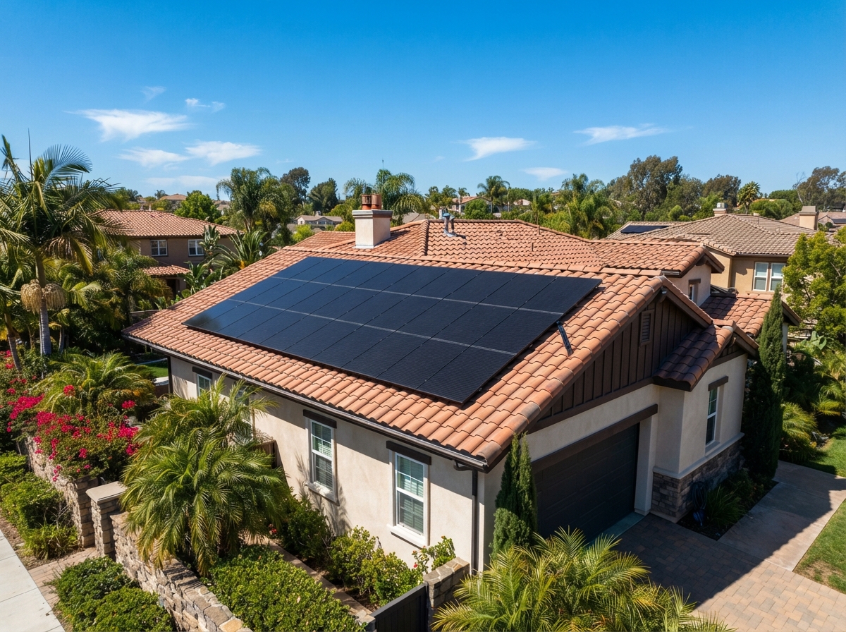 Solar panel installation on a California home