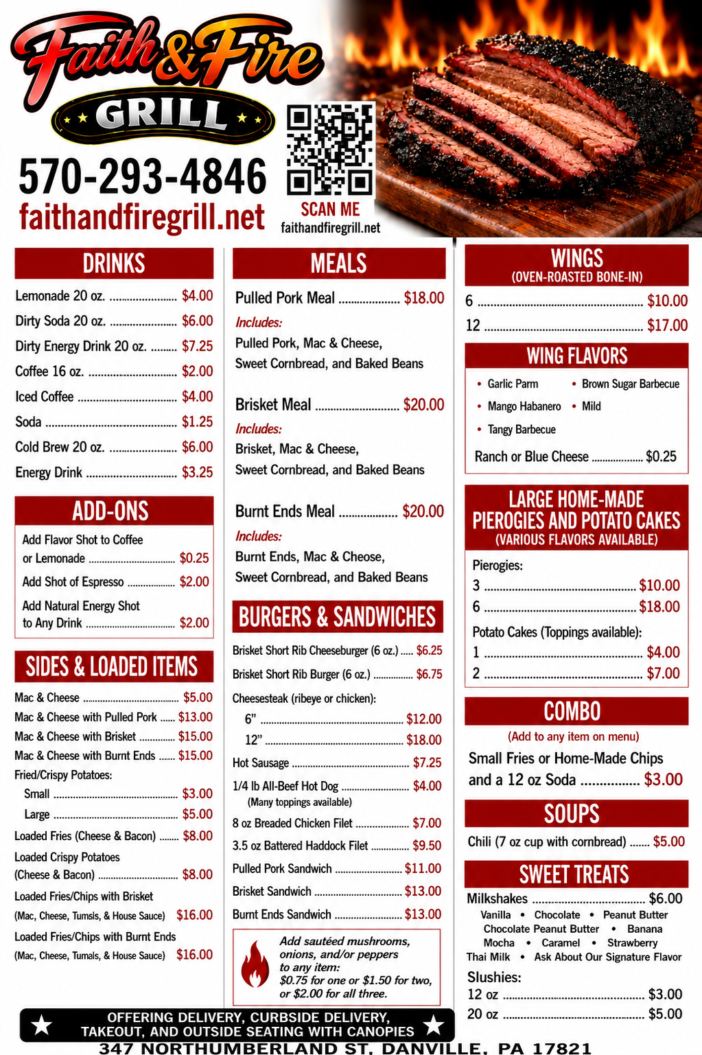 Faith & Fire Grill Main Menu