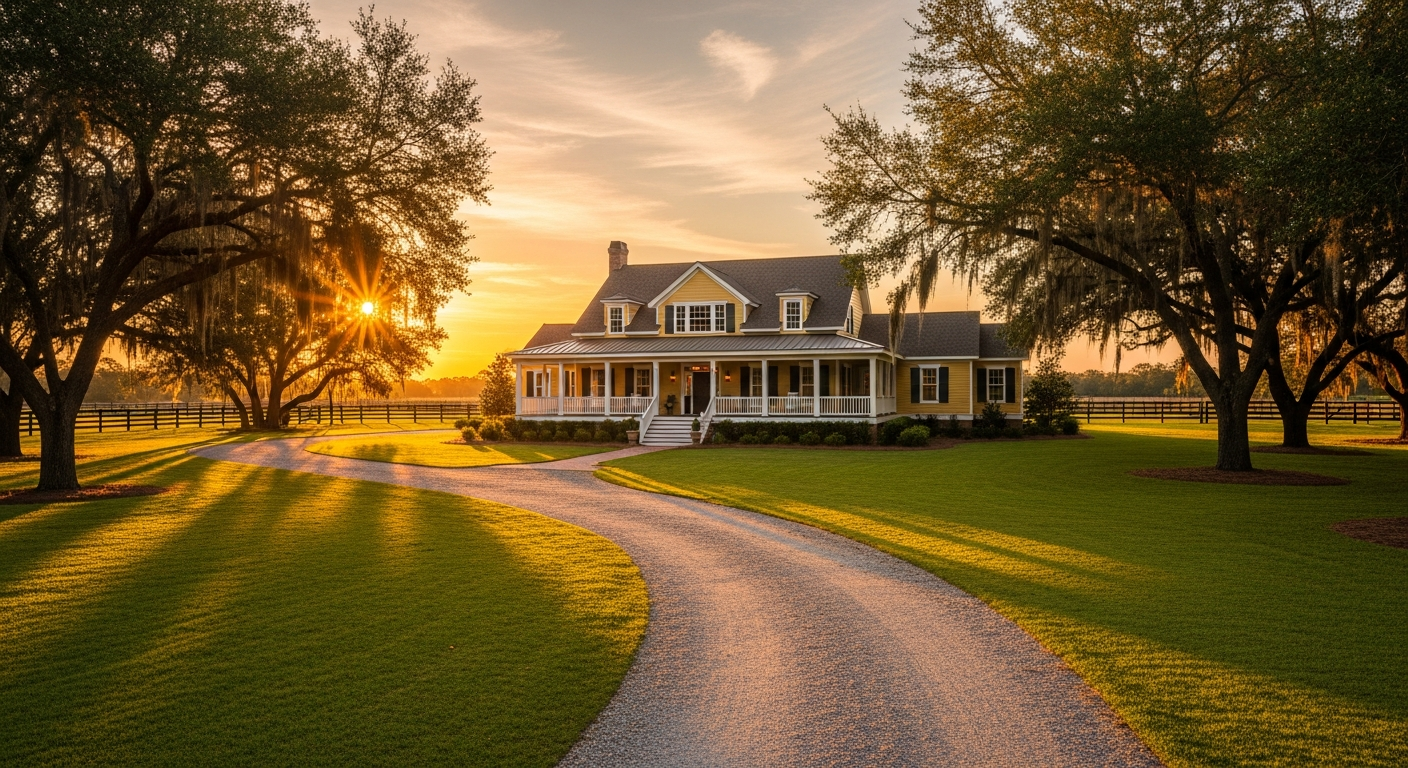 Beautiful Southern country home at sunset