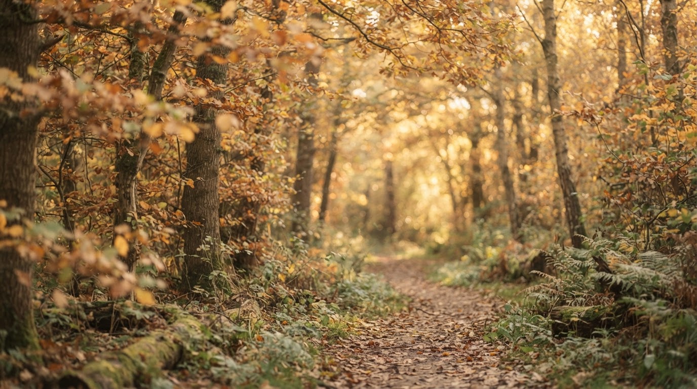 Warm autumn scene with golden fall leaves