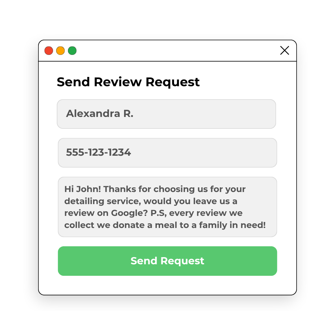 Dashboard showing how to send automated review requests