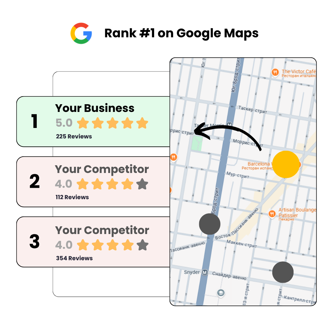 Google Maps Ranking Illustration showing improved local SEO visibility