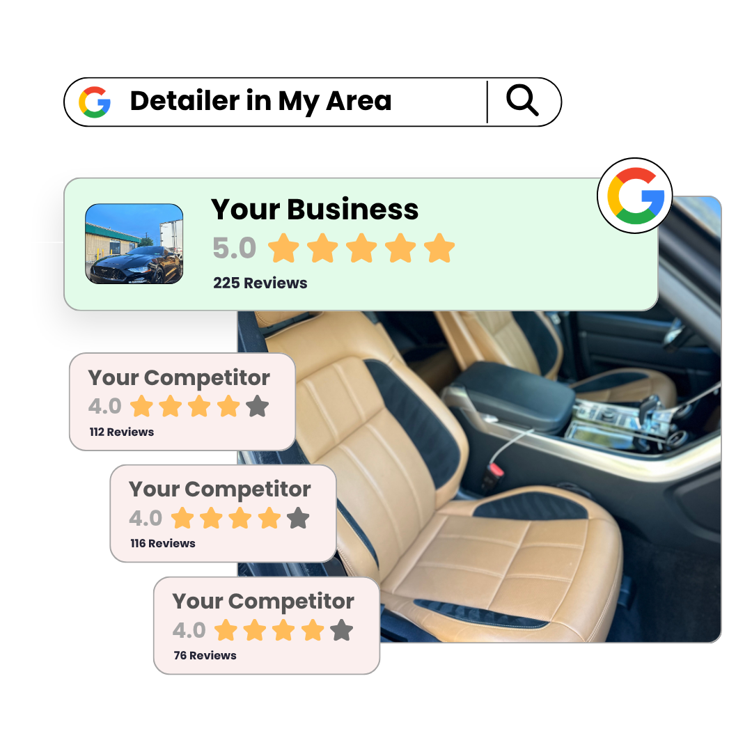 Google search ranking showing Your Business with 5-star reviews outranking competitors in local SEO
