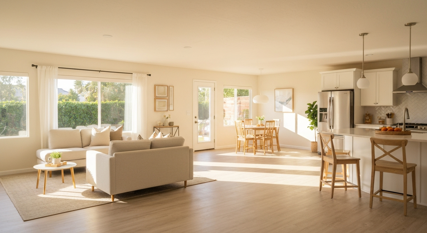 Bright, simplified single-story home interior in North County