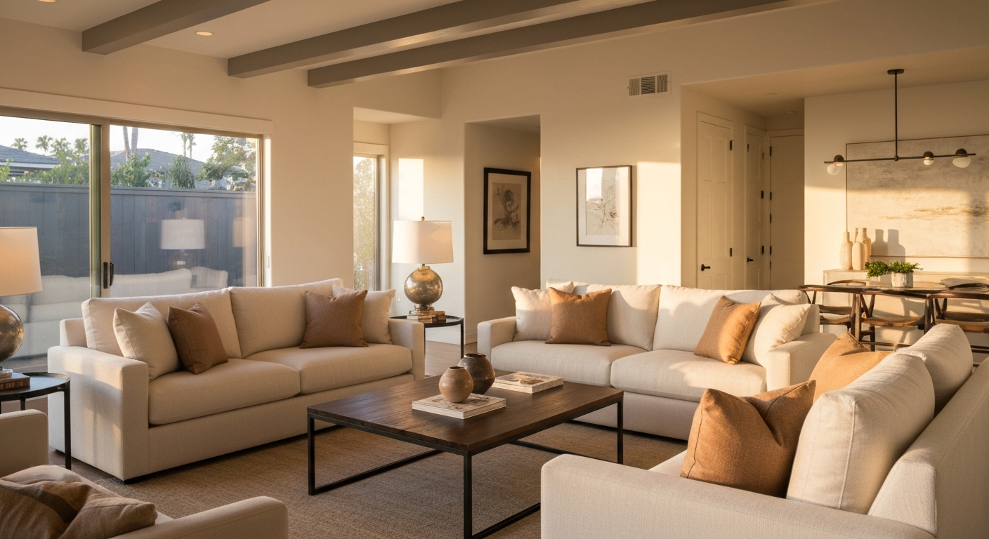 Beautiful, comfortable living room in a modern Southern California home