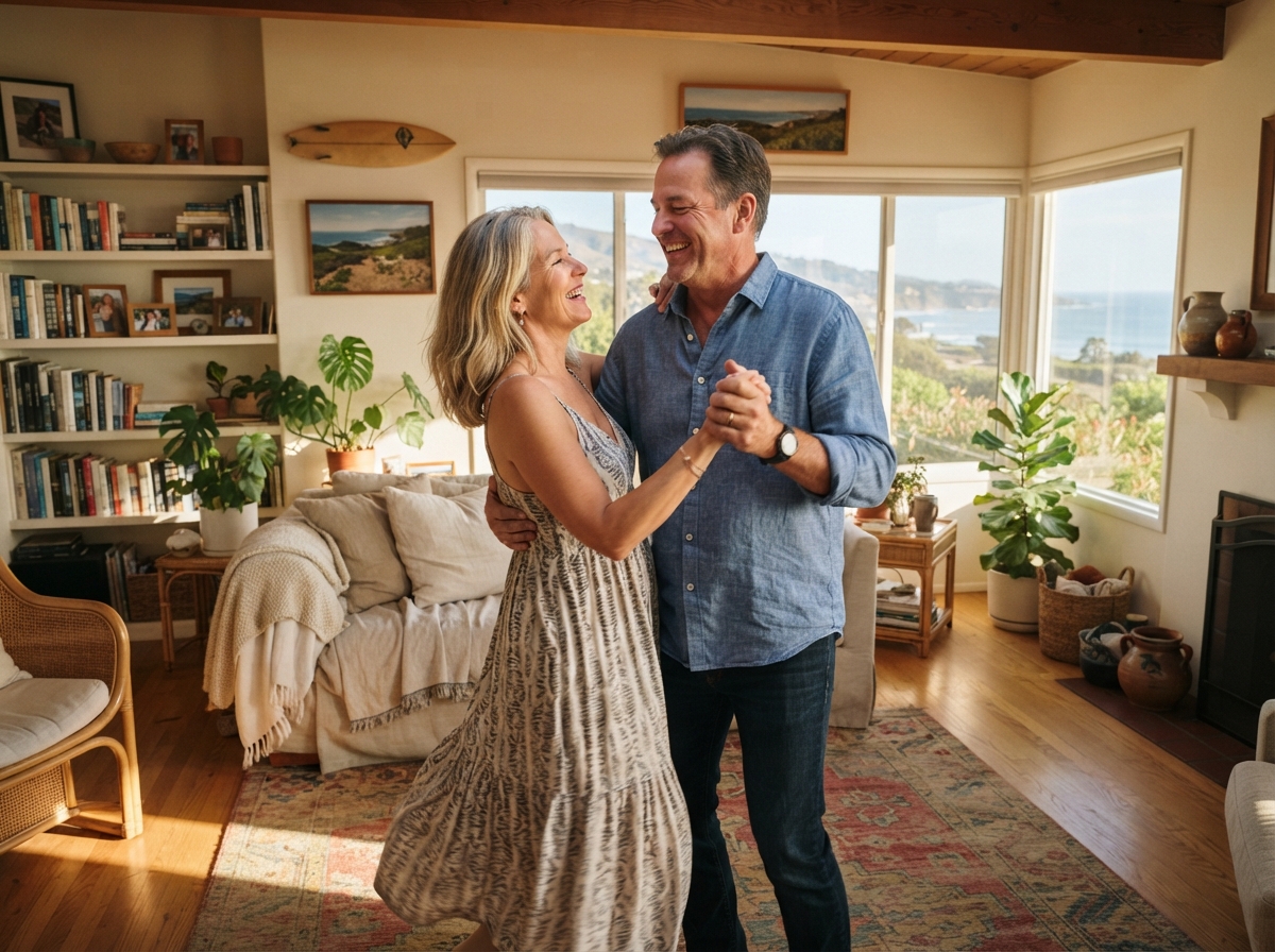 Happy couple relaxing at home