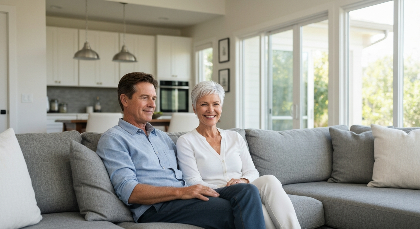 Happy empty nesters relaxing in a beautiful Southern California home