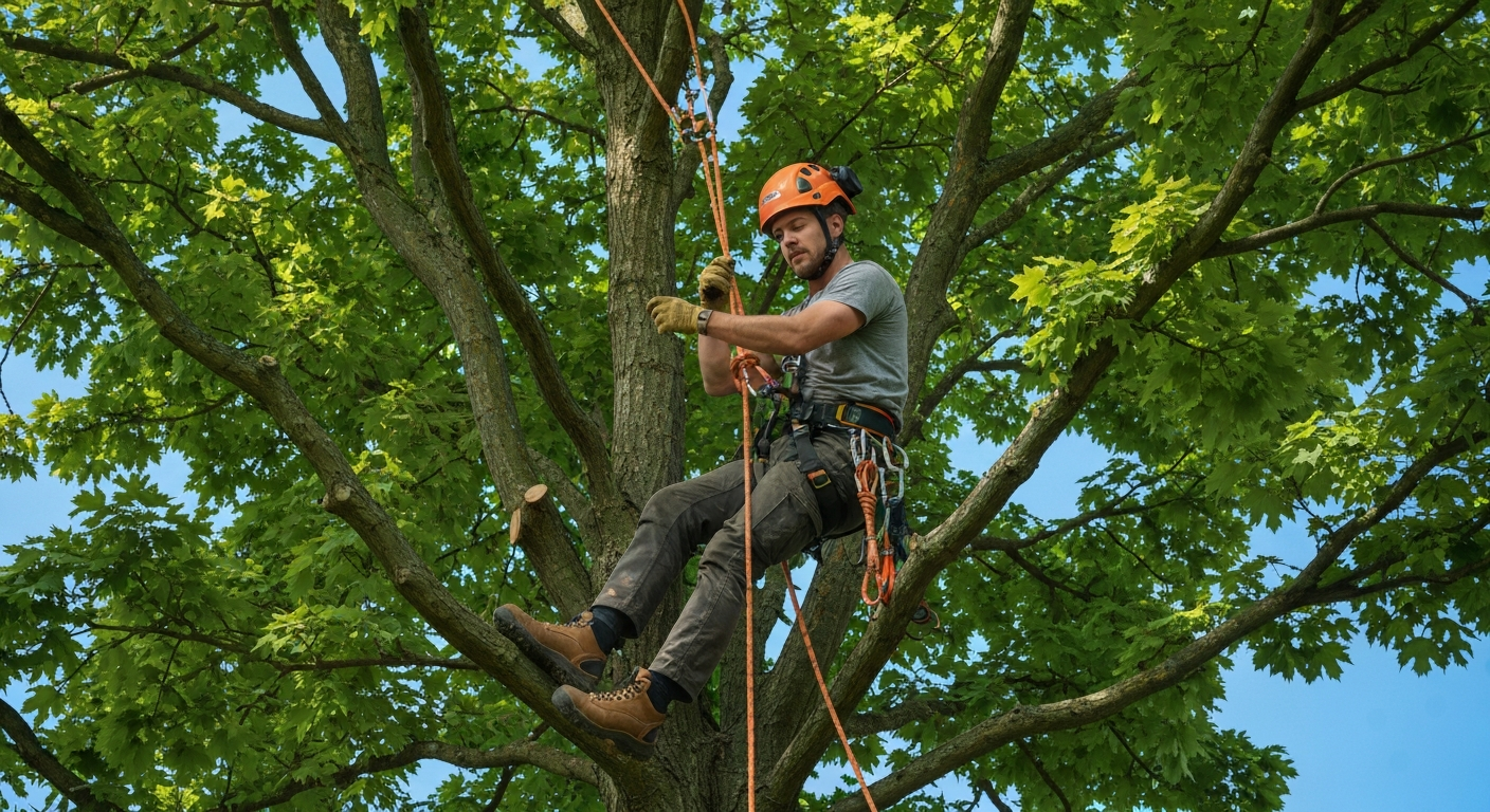 Professional arborist performing tree removal