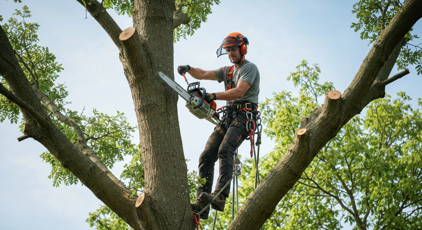 Arborist climbing a tree