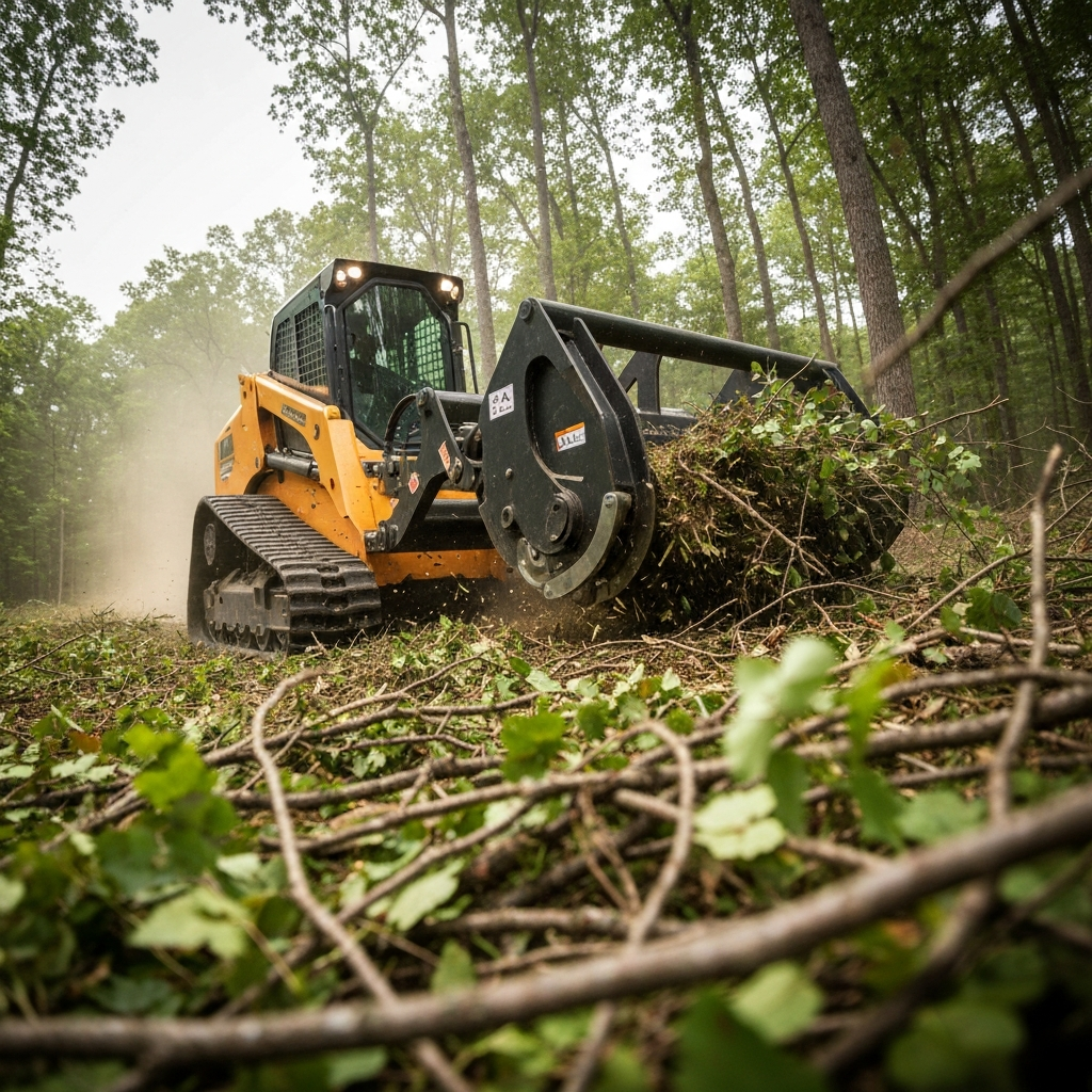 Forestry mulcher clearing brush