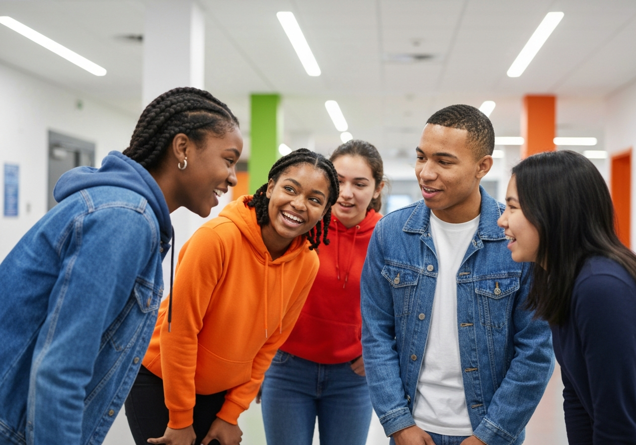 High school students working together