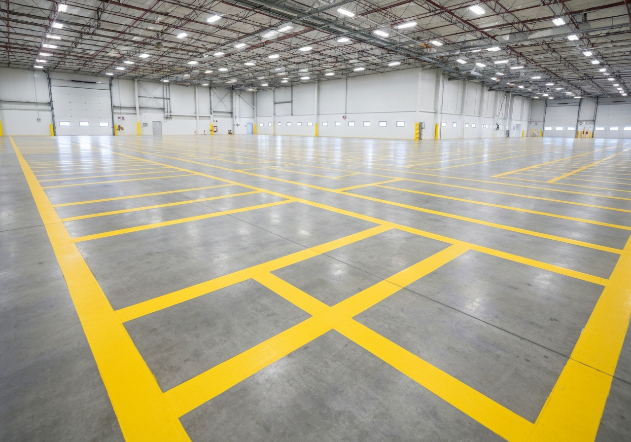 Warehouse OSHA floor striping by Stripe Plus LLC