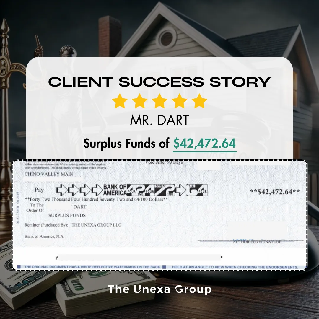 Mr. Dart surplus funds check — $42,472.64