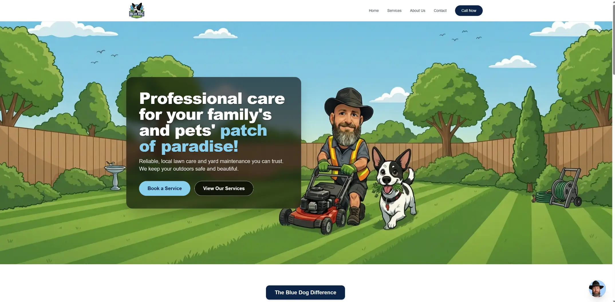Blue Dog Mowing website preview