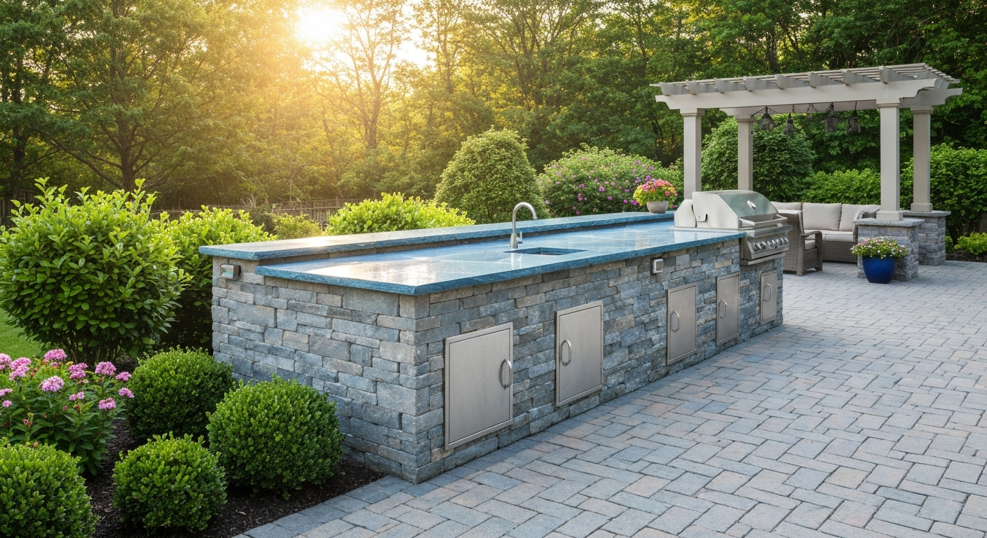 Stone Veneer Outdoor Kitchen in Farmingville, NY