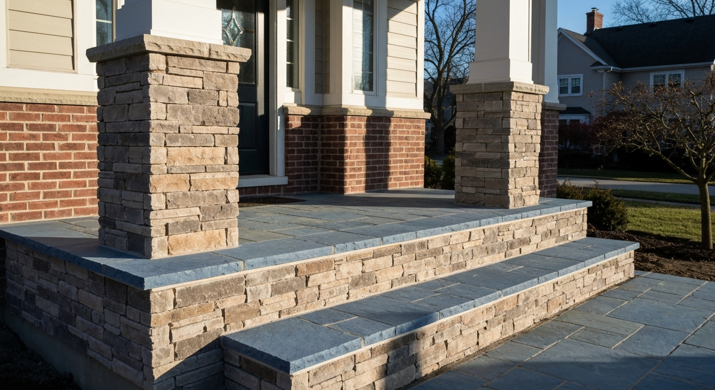 stone steps installation Suffolk County NY by Perna Masonry