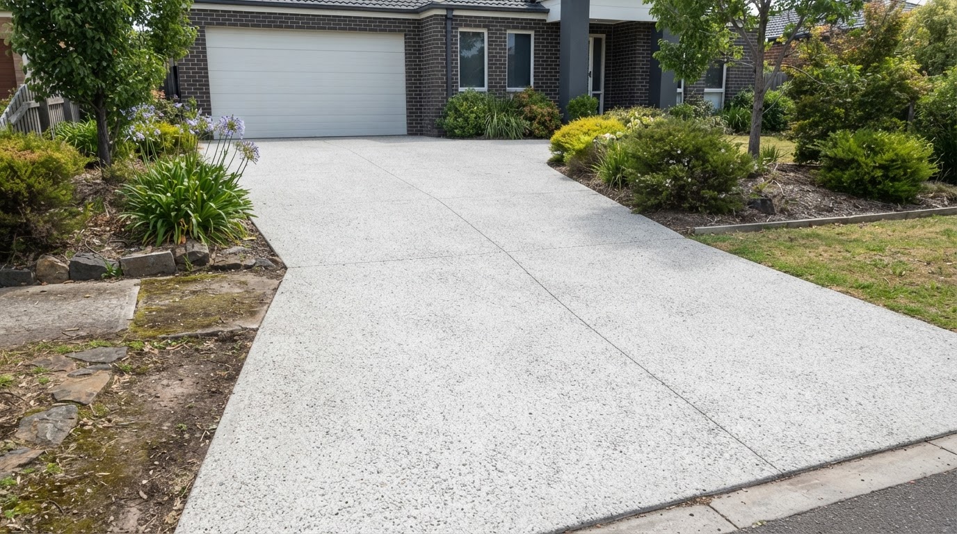 After pressure cleaning — spotless clean driveway