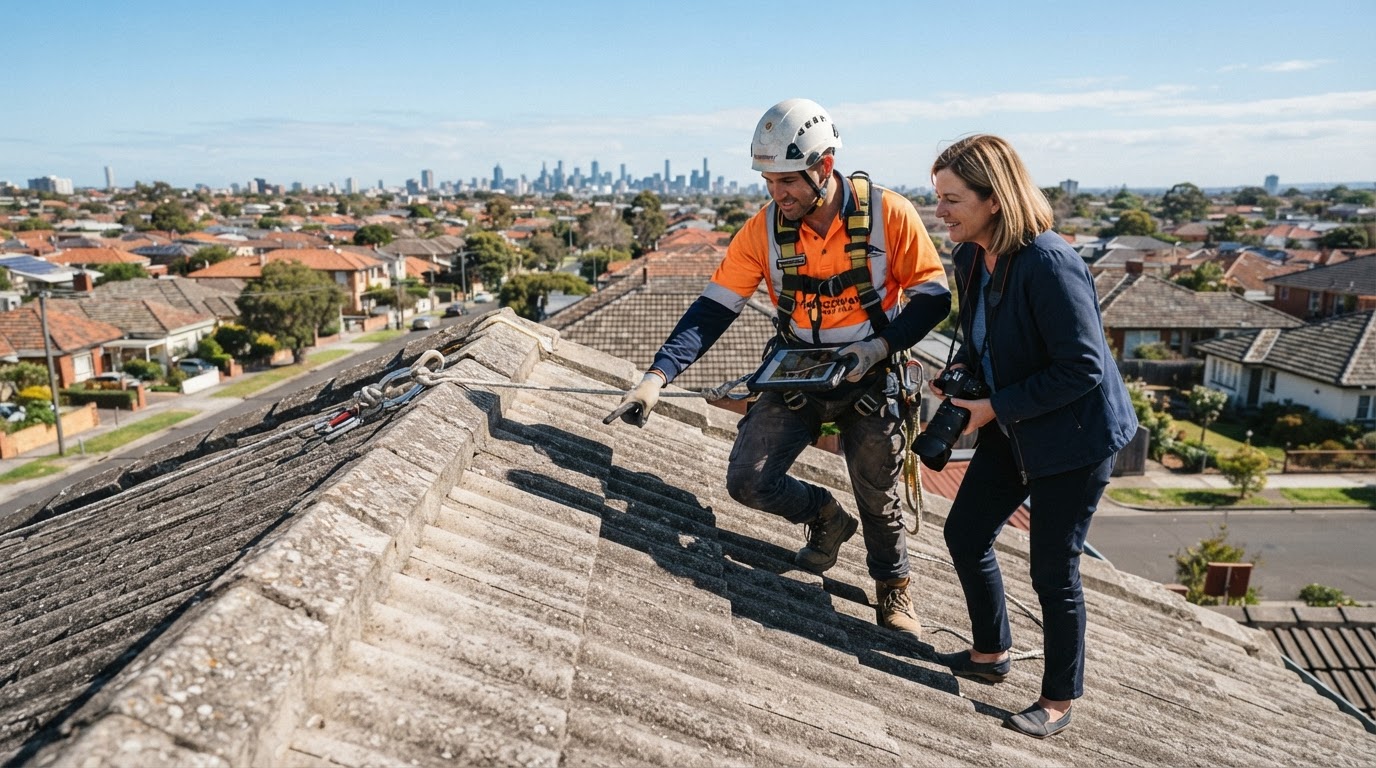Everyday Roofing owner inspecting a tile roof with camera