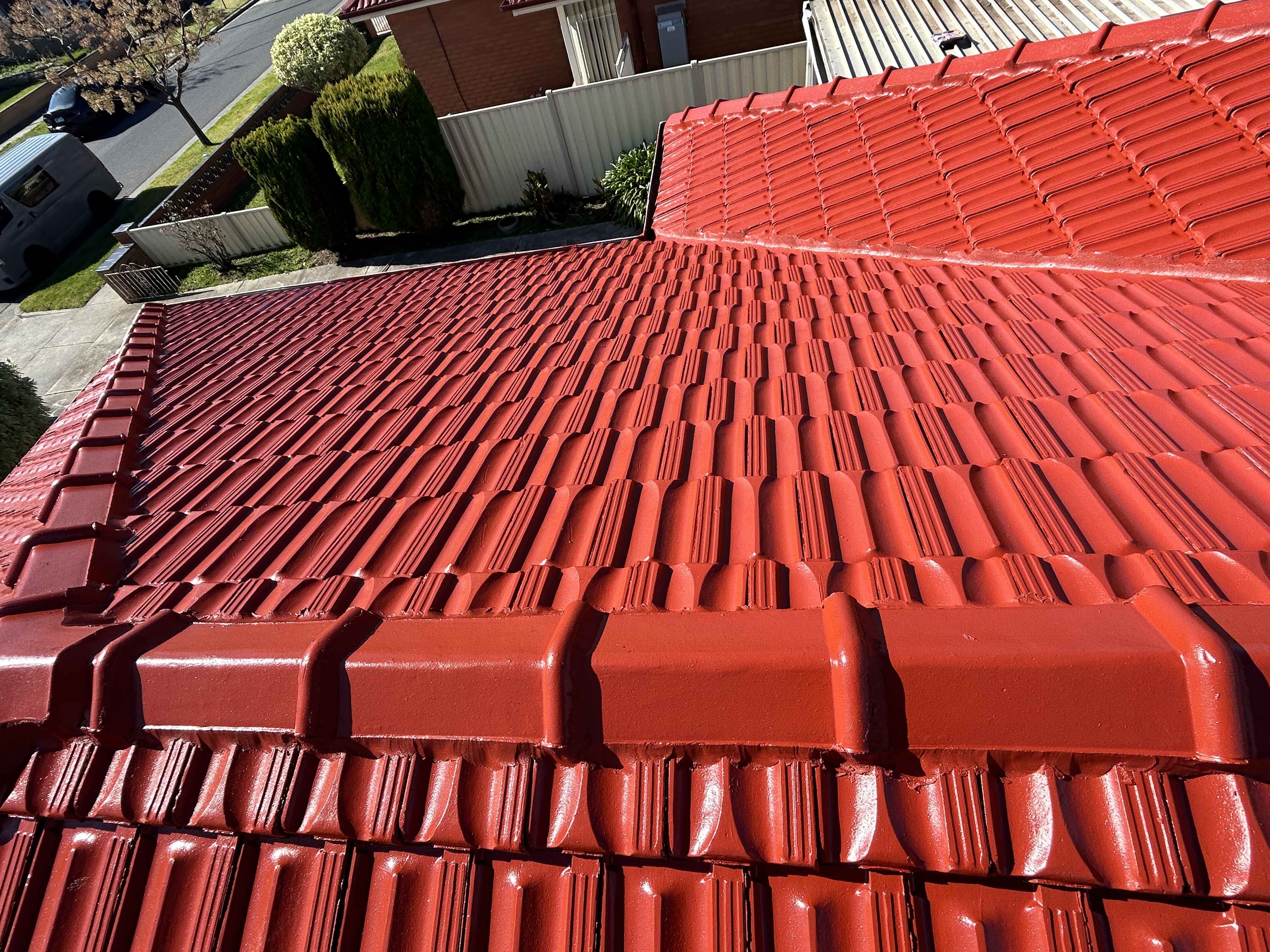 Heritage Red gloss tile roof restored