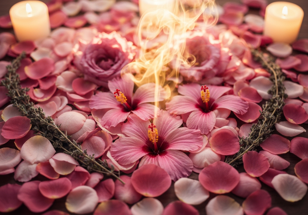 Sacred feminine wellness ritual with herbs and steam