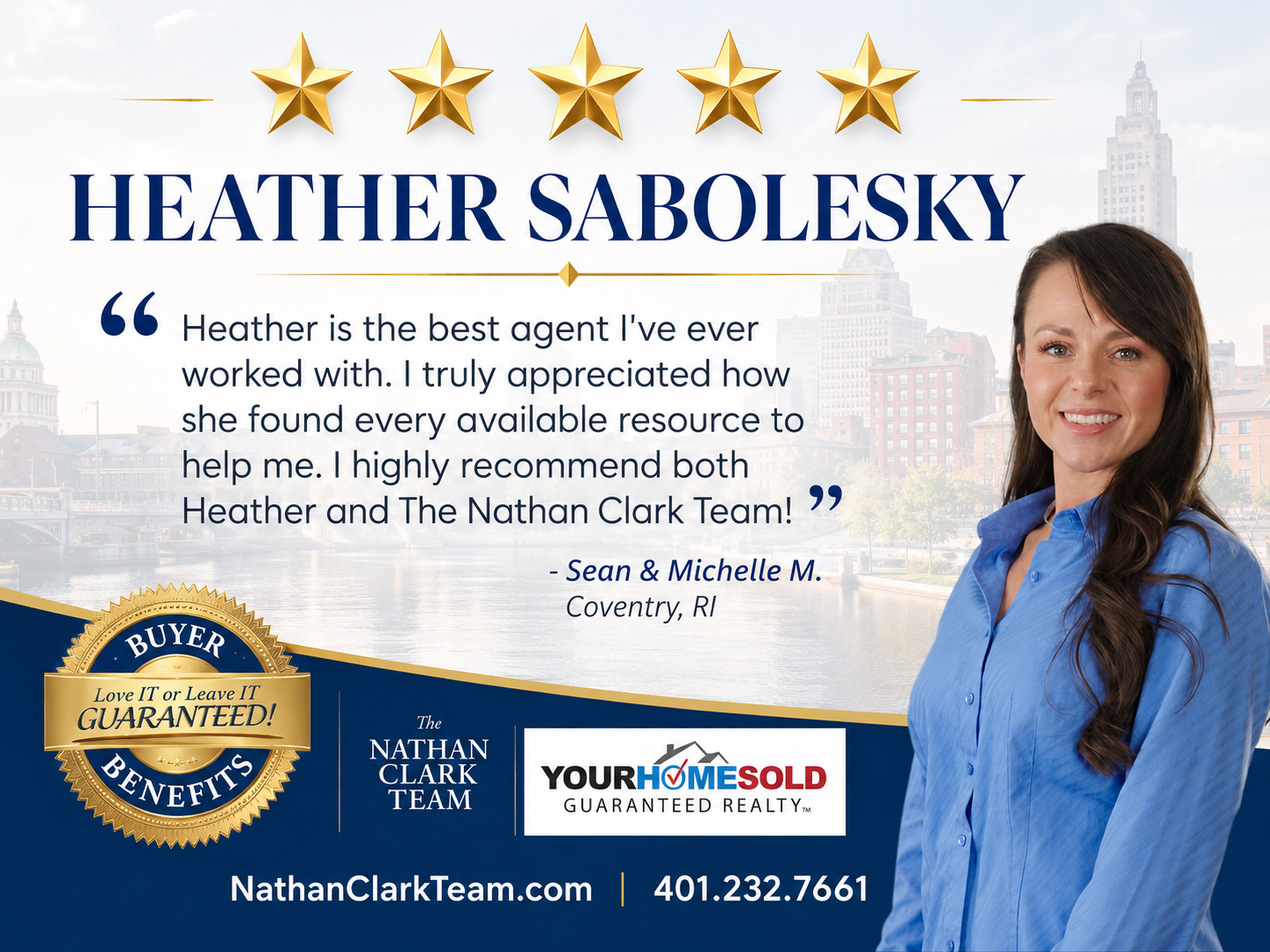 Client testimonial for Heather Sabolesky — Sean & Michelle M. from Coventry, RI recommend The Nathan Clark Team