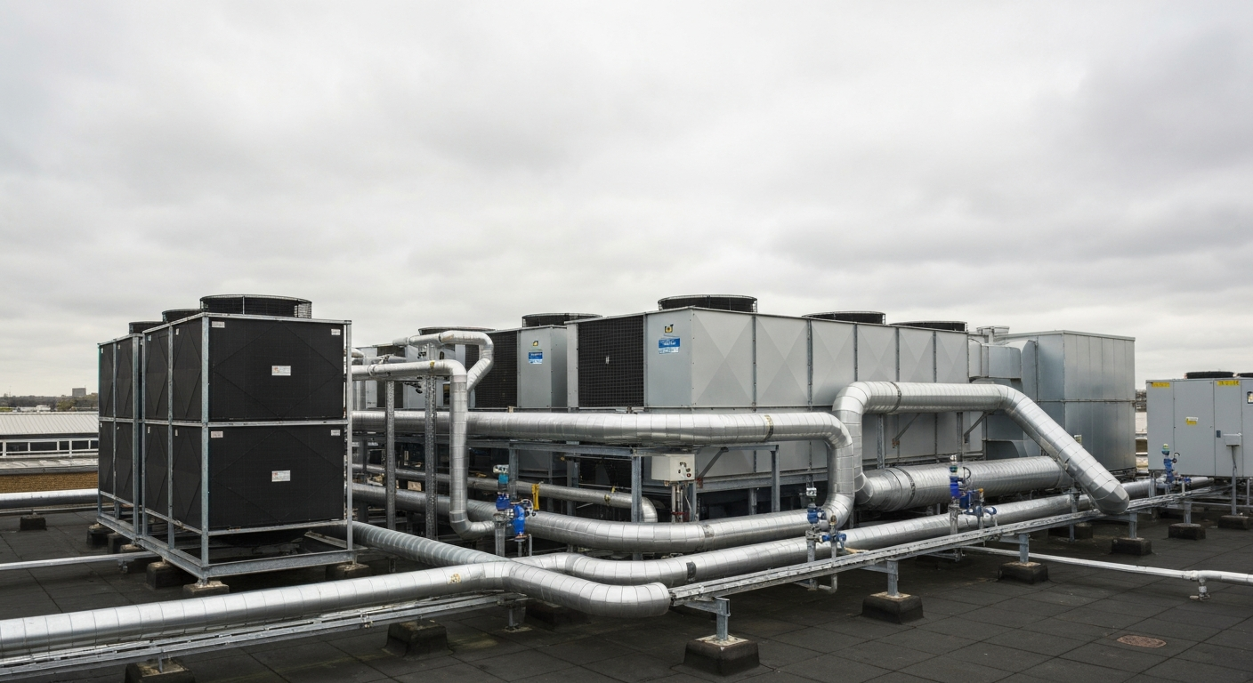 HVAC rooftop plant room with air handling units