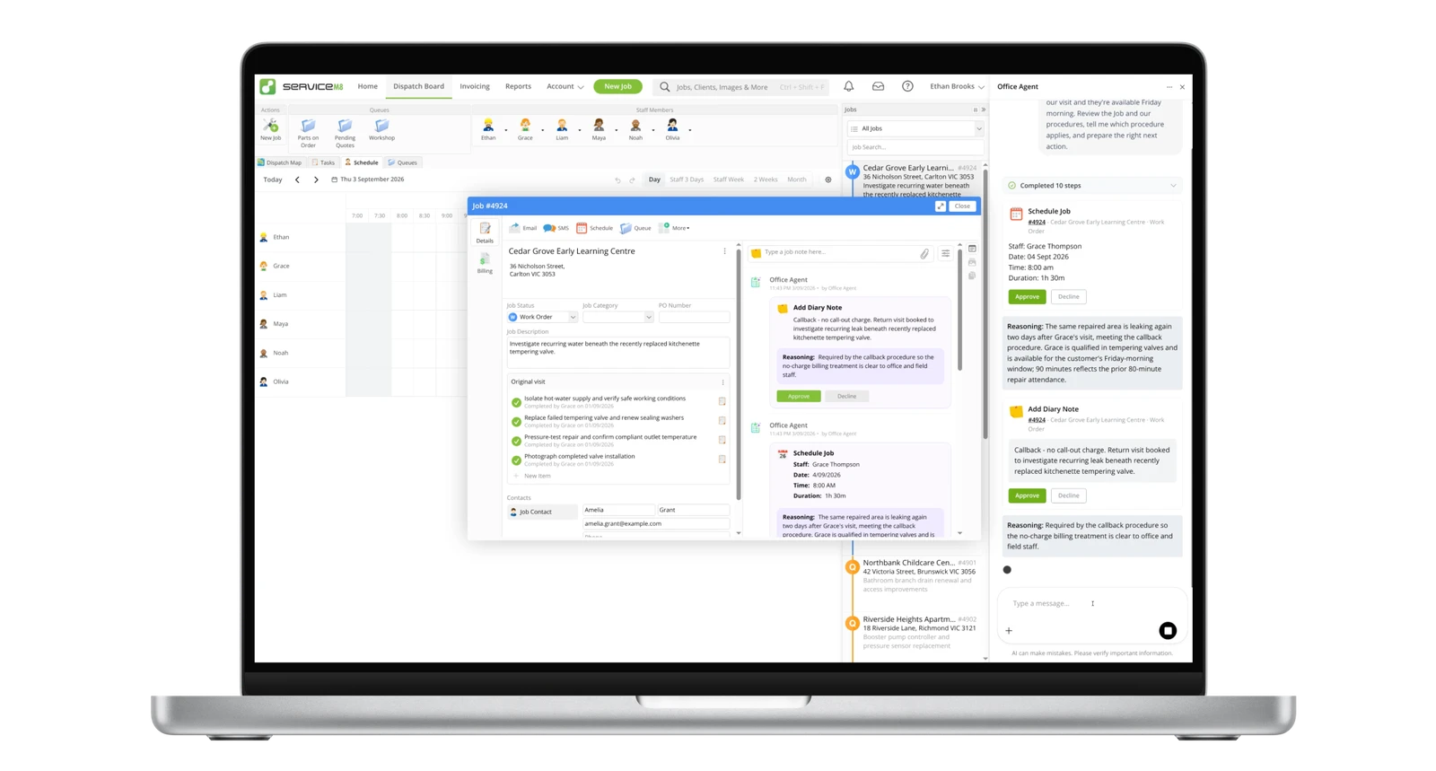 ServiceM8 15 Online Dashboard with Office Agent