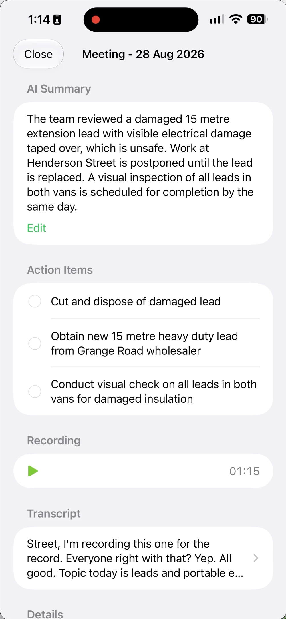 Toolbox Meetings auto-transcribe and save to Knowledge