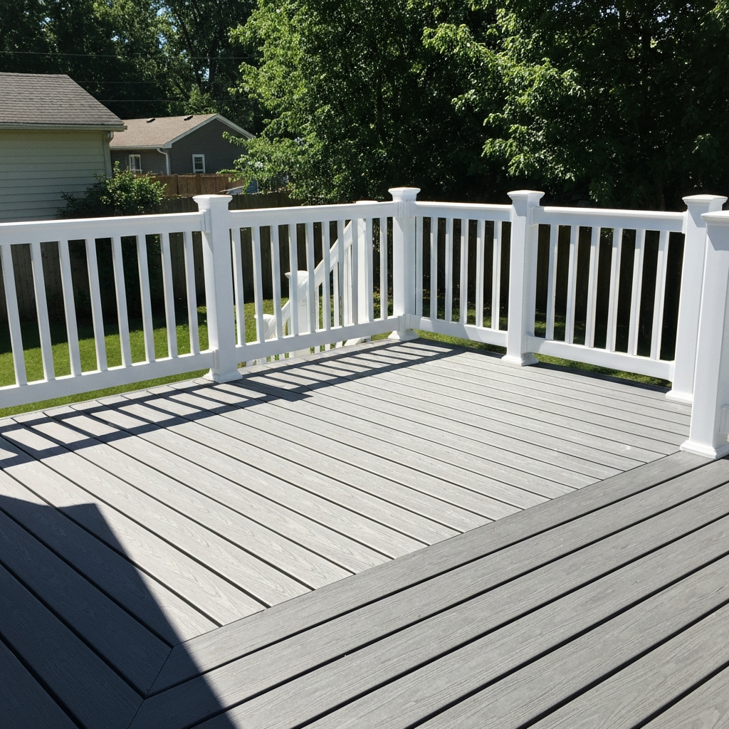 Composite deck with vinyl rails installation