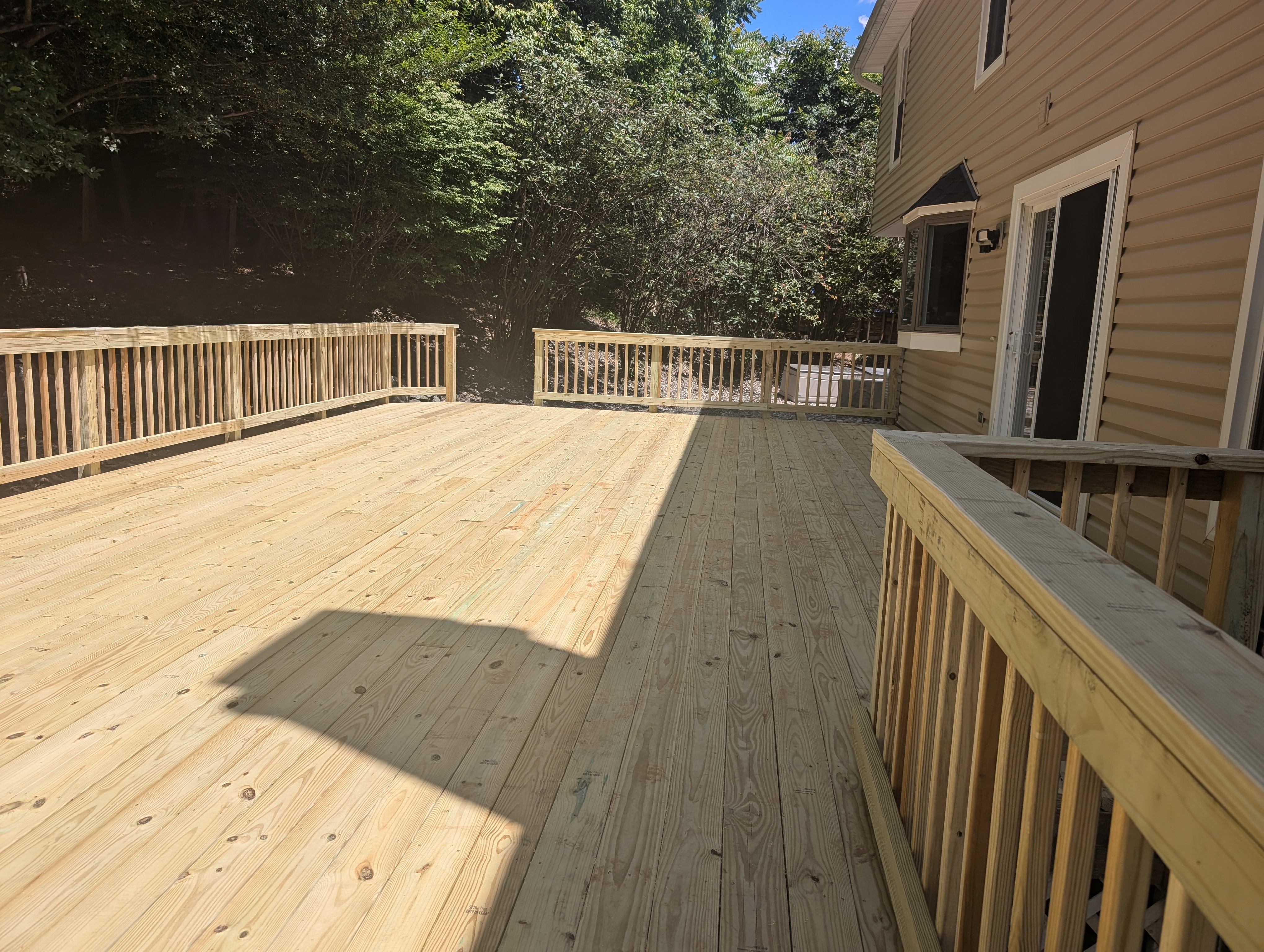 Large natural wood deck