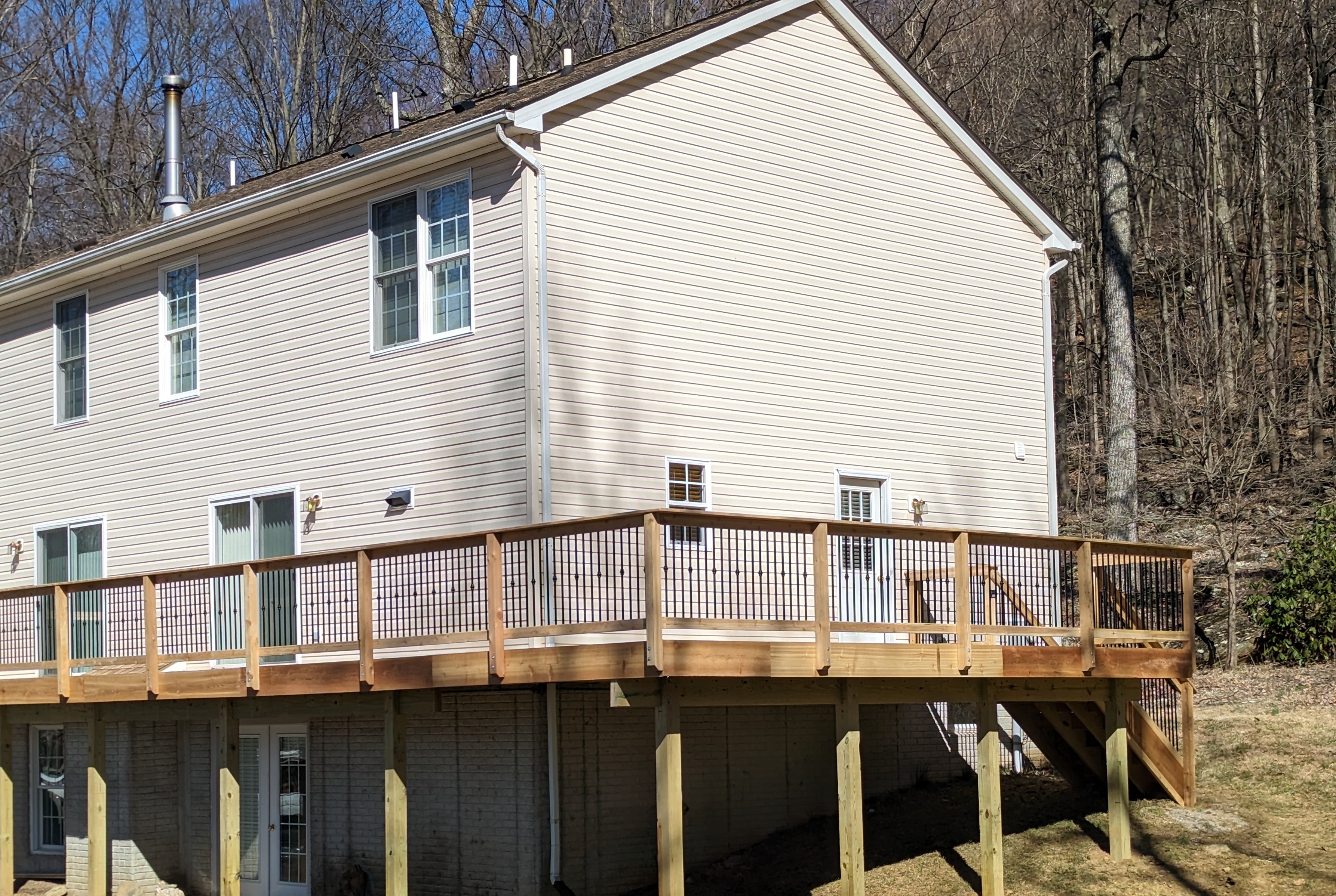 Side view of elevated wood deck