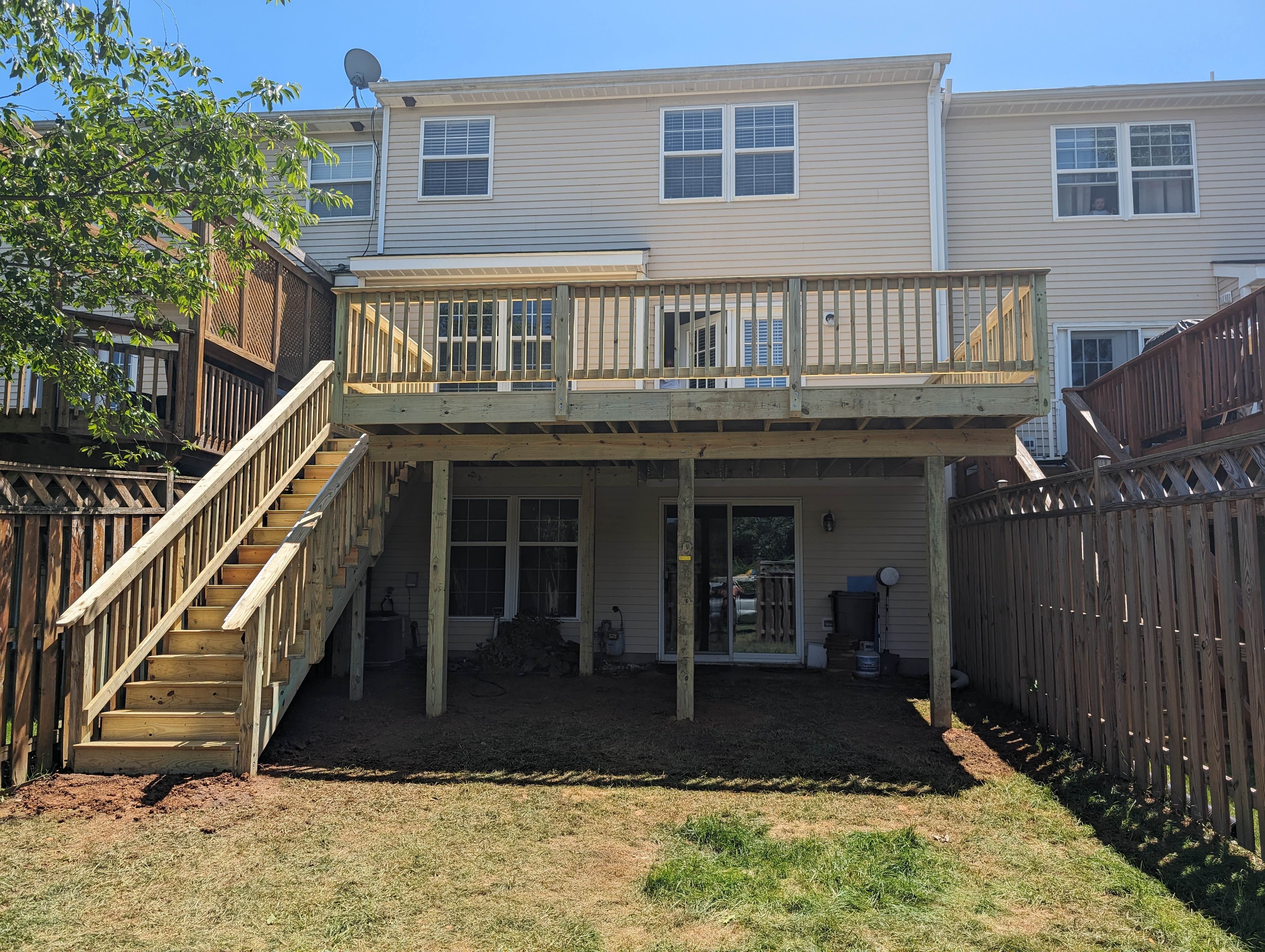 Elevated wood deck with stairs