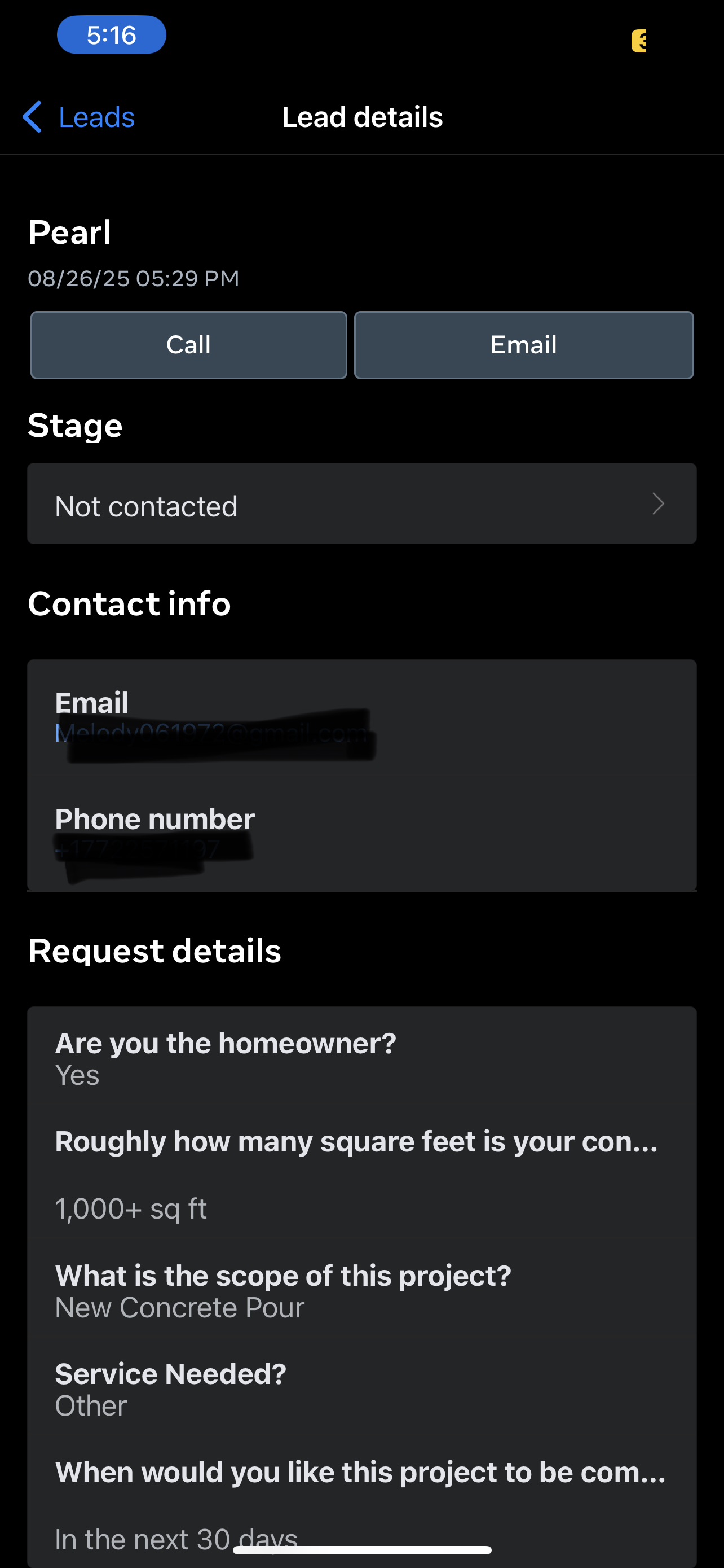 Lead details screenshot