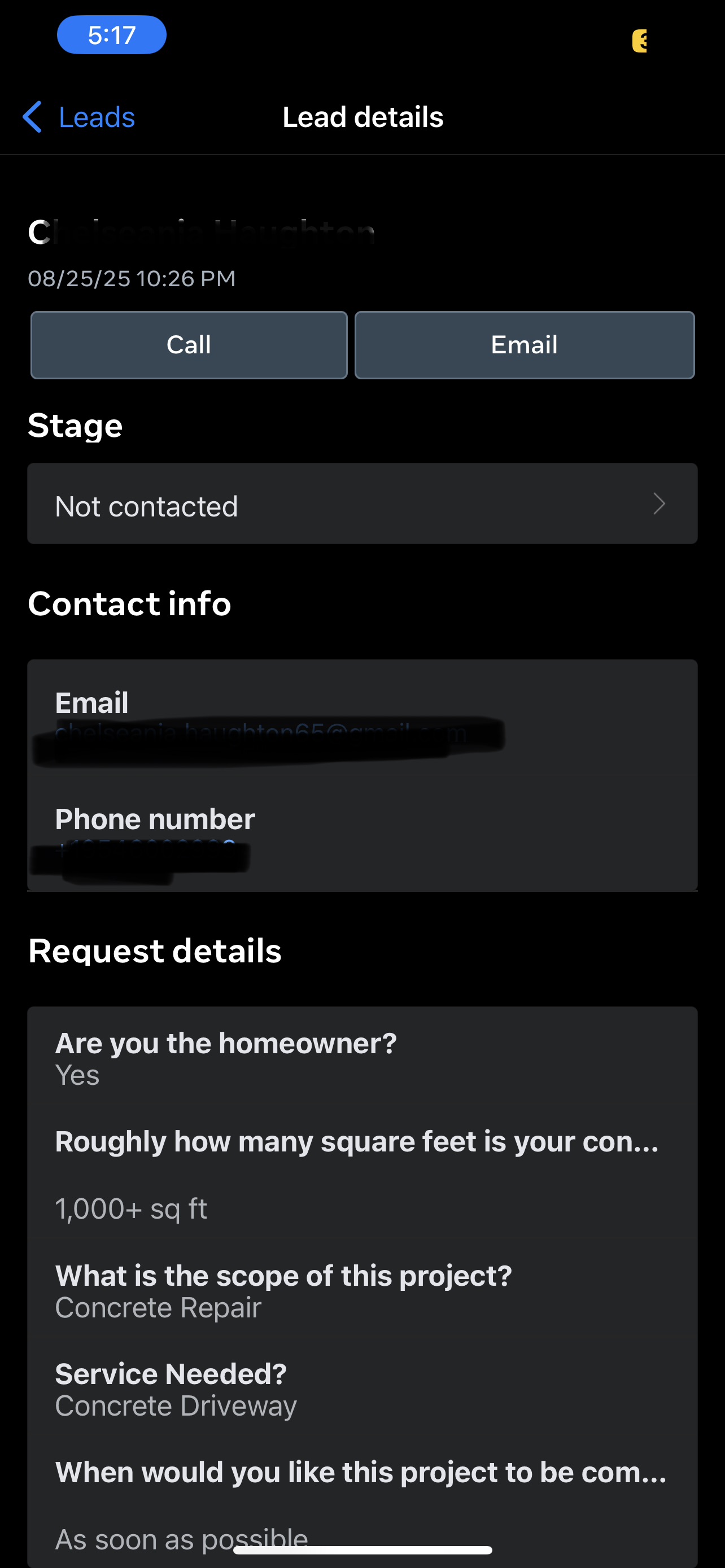 Lead details screenshot
